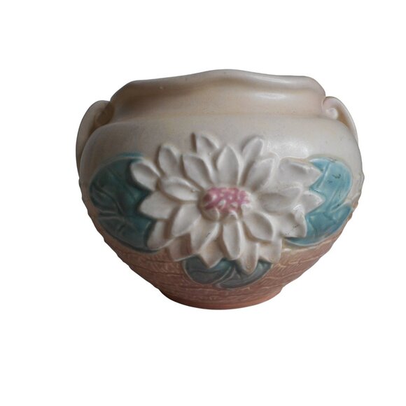 Vtg Hull Art Pottery 1940s WATER LILY Hull USA Jardinière Planter apricot walnut - Picture 3 of 7